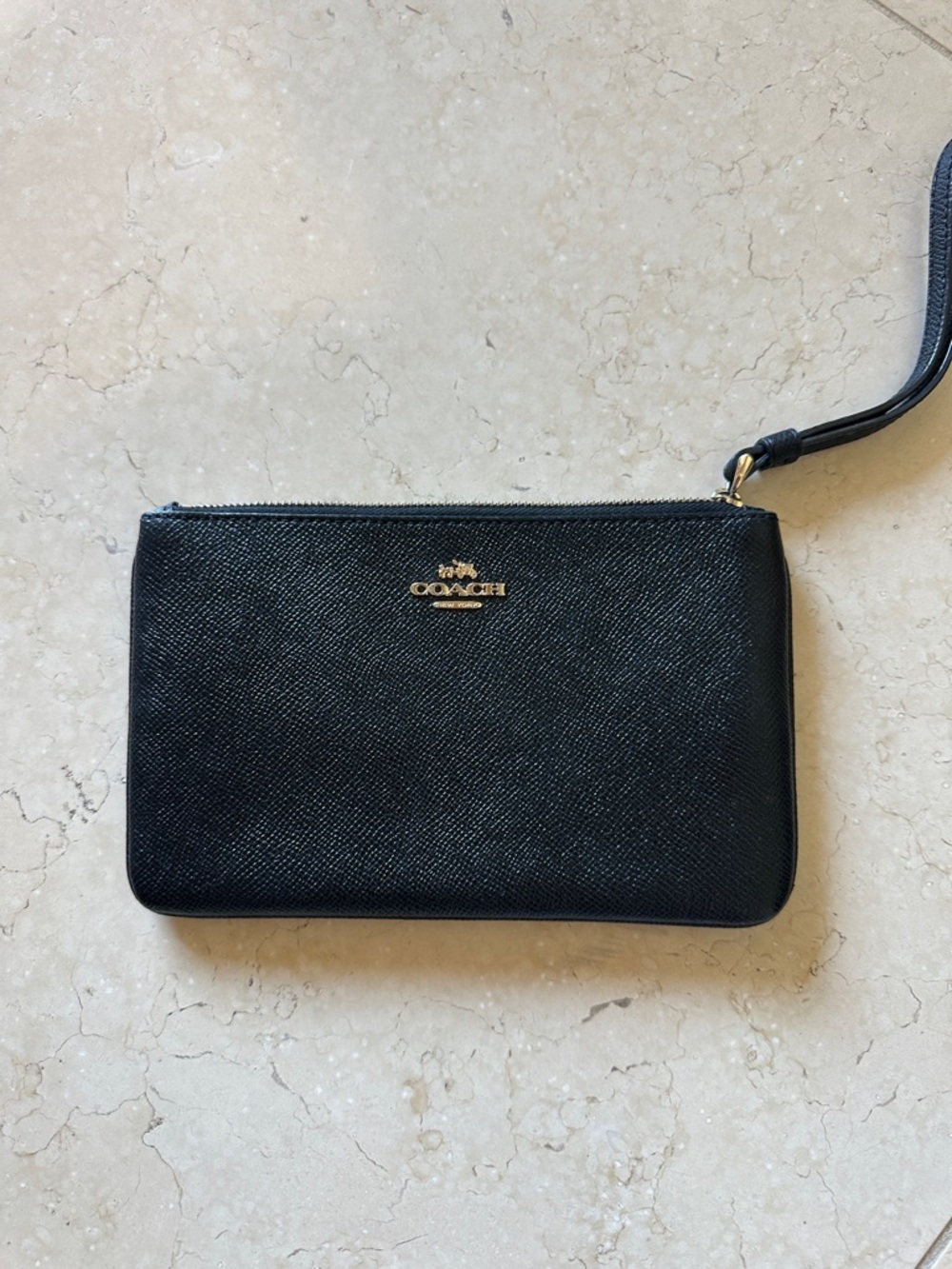 Coach Black Leather Wristlet with Gold Hardware